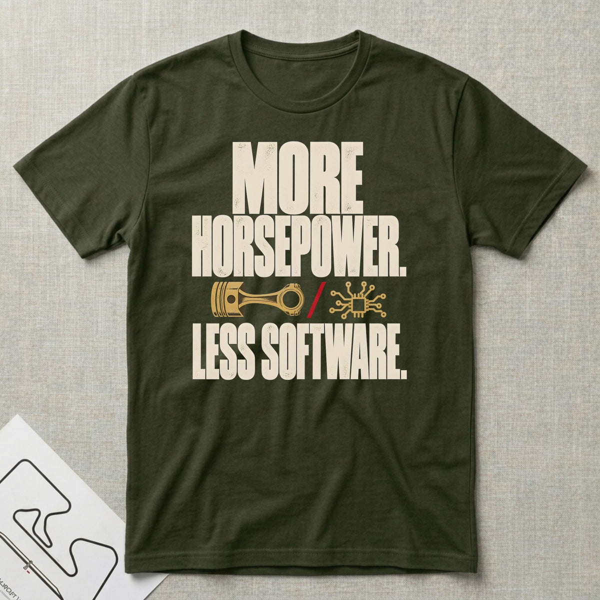 More Horsepower T-Shirt - Motorsport-inspired graphic tee by Apex Paddock