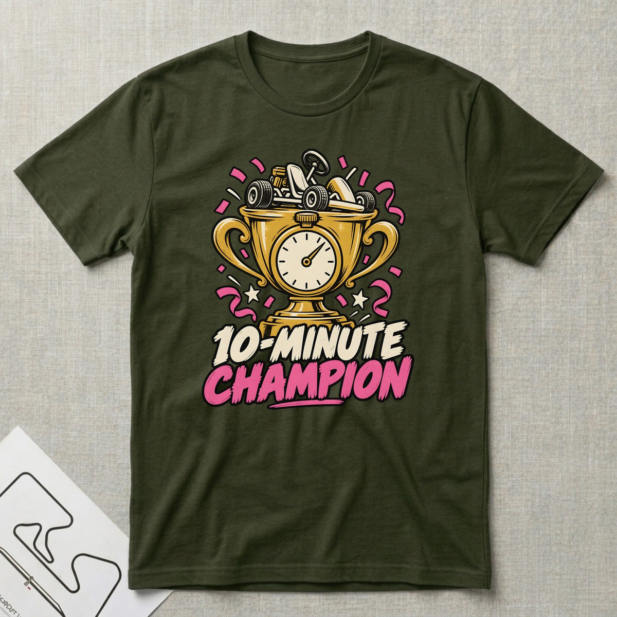 10-Minute Champion T-Shirt - Motorsport-inspired graphic tee by Apex Paddock