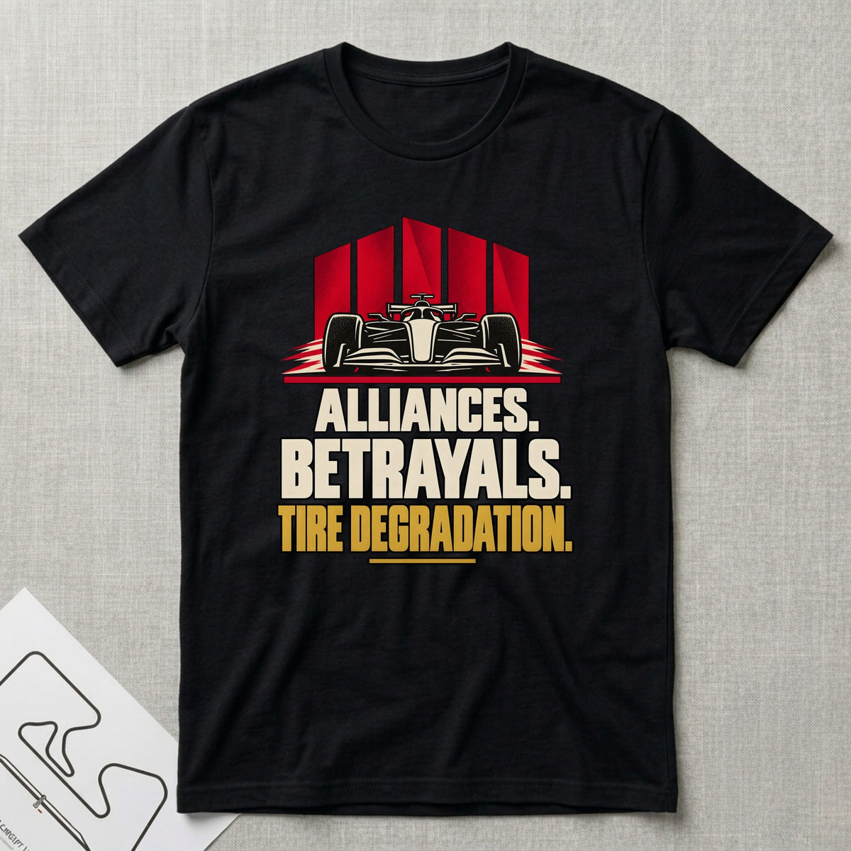 Alliances Betrayals T-Shirt - Motorsport-inspired graphic tee by Apex Paddock