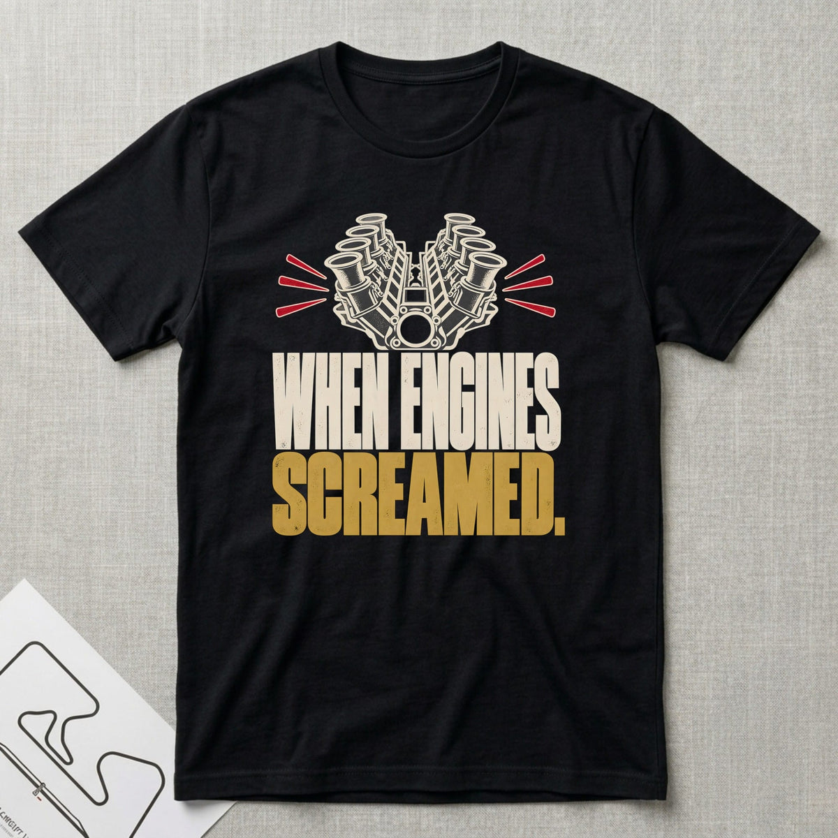 When Engines Screamed T-Shirt - Motorsport-inspired graphic tee by Apex Paddock