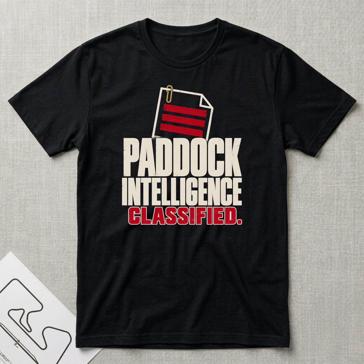 Paddock Intelligence Classified T-Shirt - Motorsport-inspired graphic tee by Apex Paddock