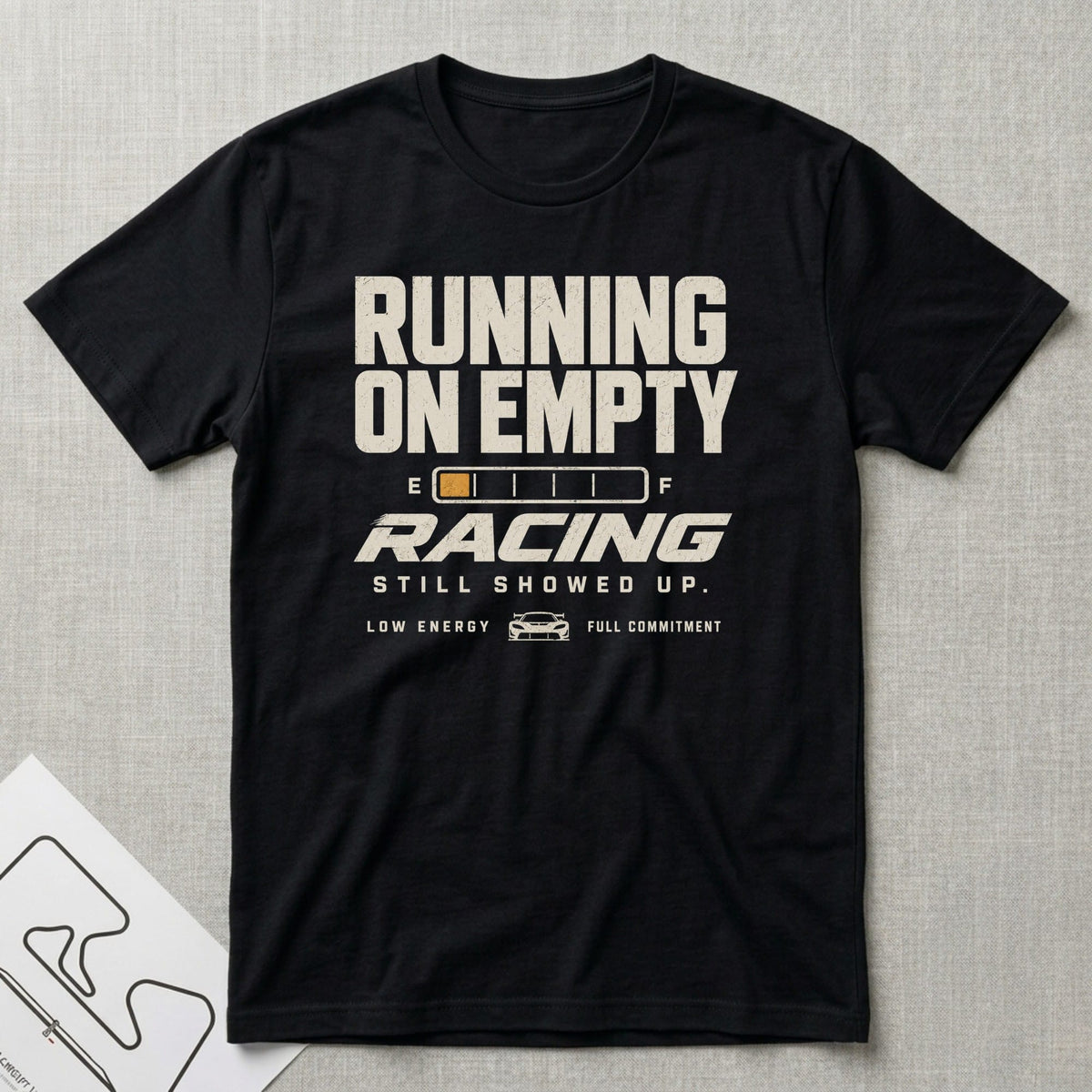 Running On Empty T-Shirt - Motorsport-inspired graphic tee by Apex Paddock