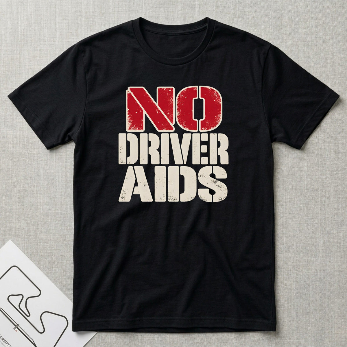 No Driver Aids T-Shirt - Motorsport-inspired graphic tee by Apex Paddock