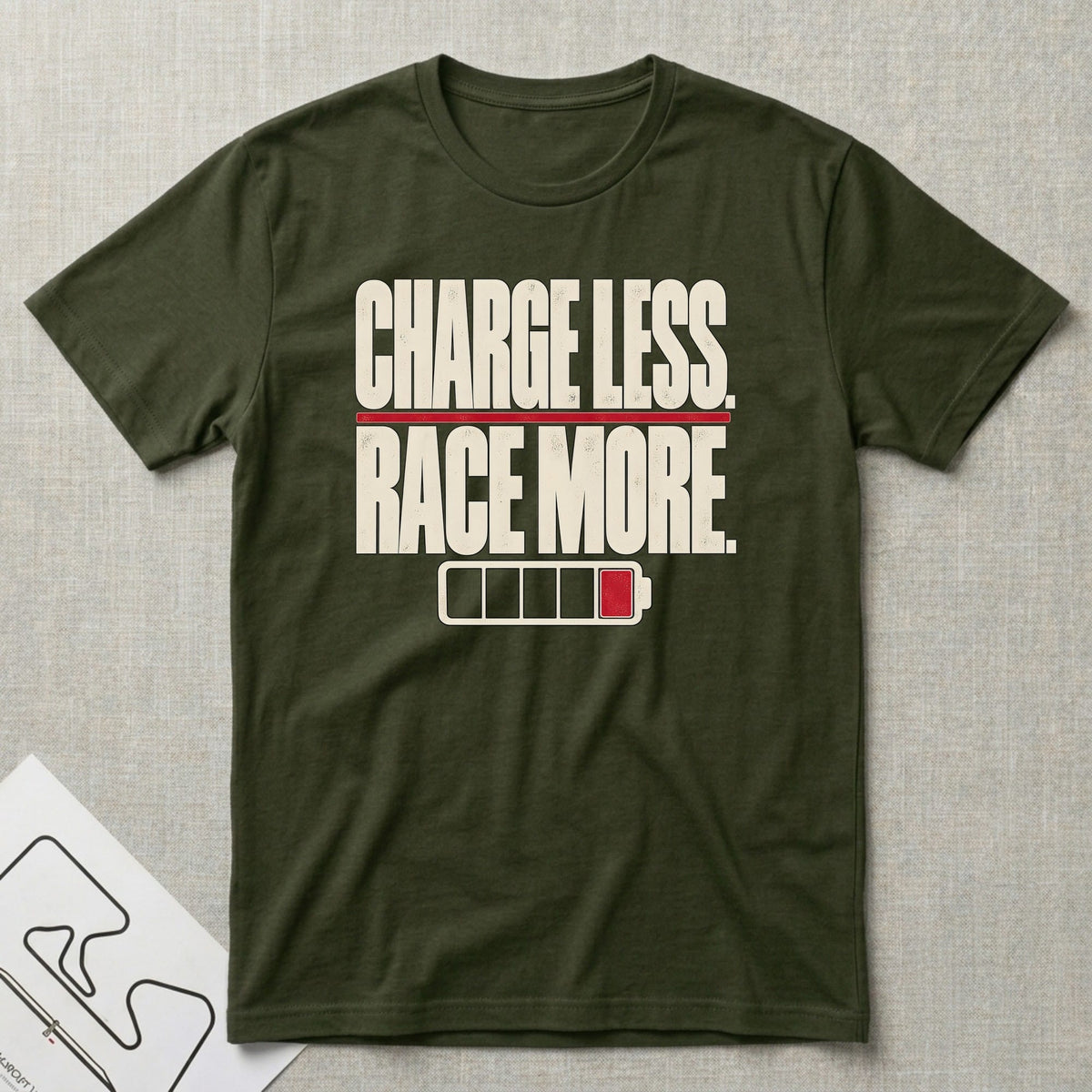 Low Battery Mode T-Shirt - Motorsport-inspired graphic tee by Apex Paddock