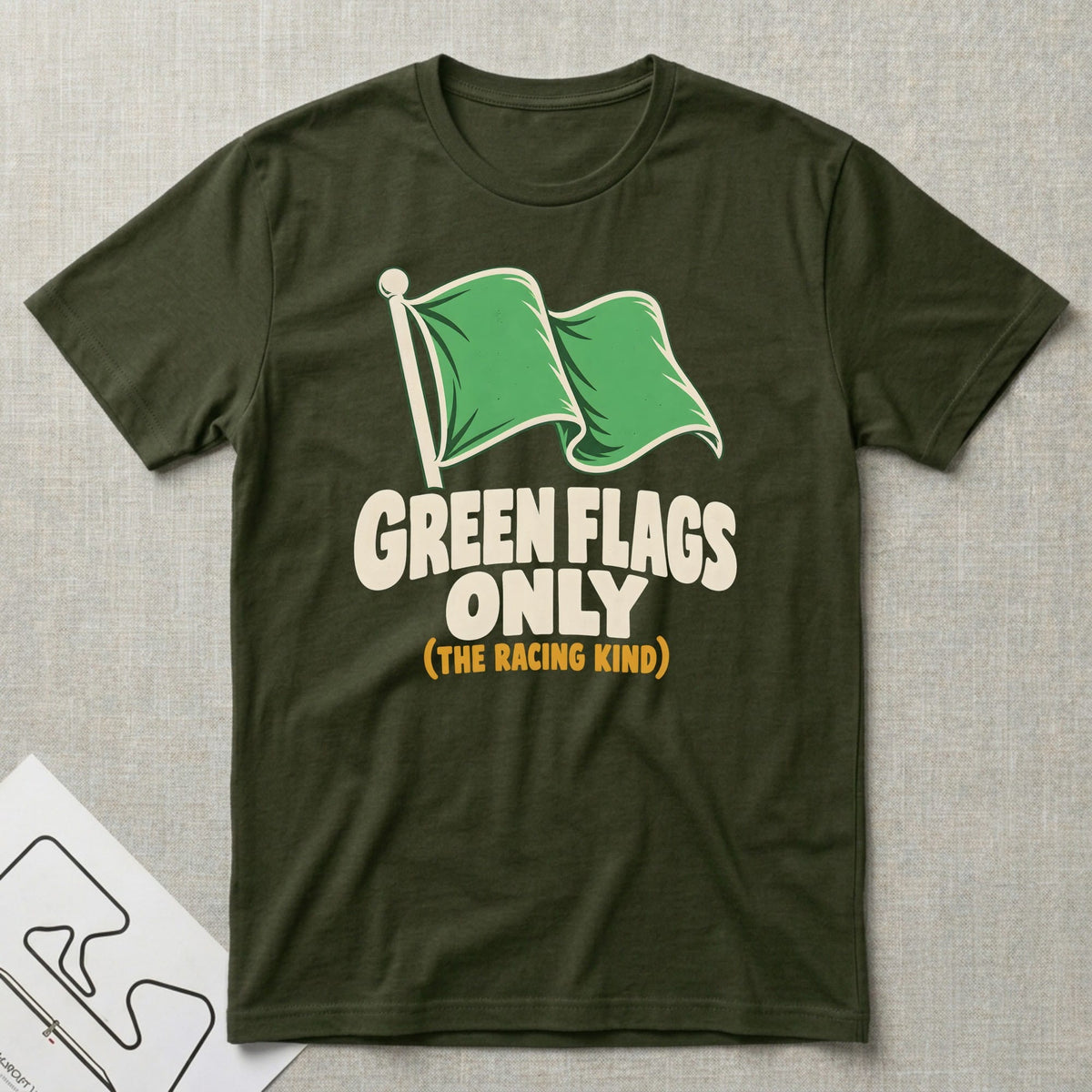 Green Flags Only T-Shirt - Motorsport-inspired graphic tee by Apex Paddock