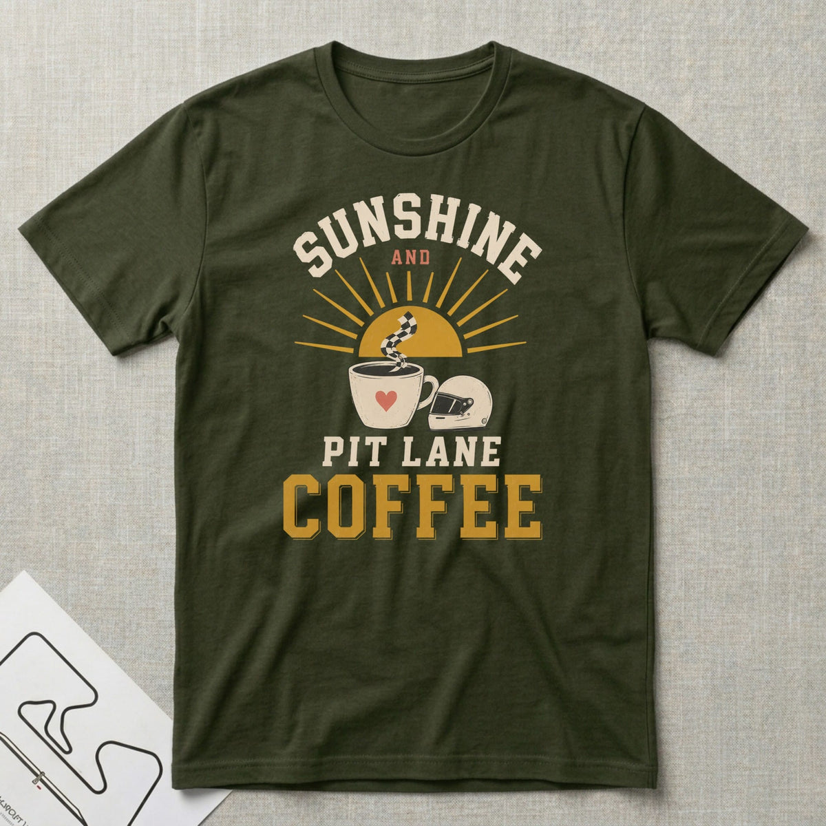 Pit Lane Coffee T-Shirt - Motorsport-inspired graphic tee by Apex Paddock