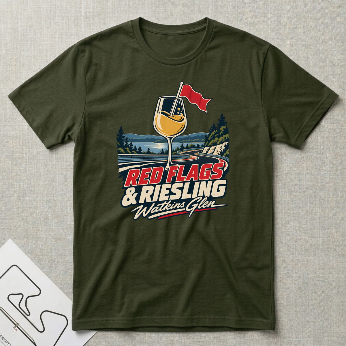 Watkins Glen Wine T-Shirt - Motorsport-inspired graphic tee by Apex Paddock